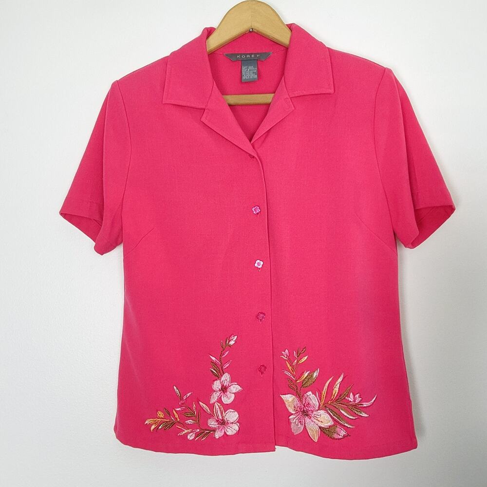 Vintage Koret Floral Embroidered Short Sleeve Blouse Button Up 8 - Picture 4 of 10
